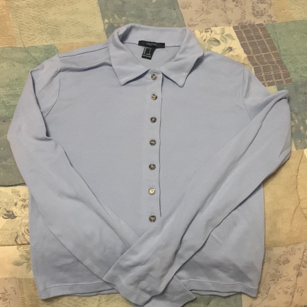 forever 21 collared long sleeve crop top